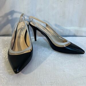 Charly Amar Yesenia Black & Gray Leather Slingback Closed Toe 3 1/2” Heels 6.5